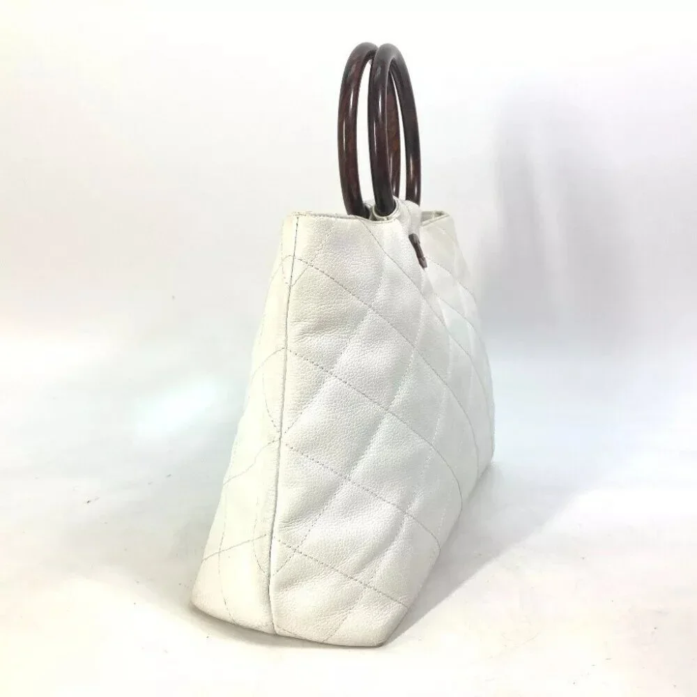 CHANEL Matelasse Quilted CC CC Mark Wood handle bag Tote Bag Hand Bag - Picture 8 of 16